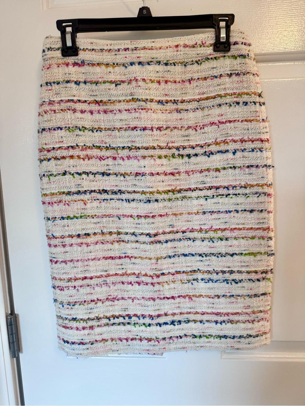 J. Crew Cream Tweed Pencil Skirt with Rainbow Multicolor Threading